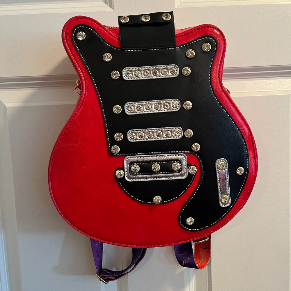 Guitar Shaped Convertible Backpack to Shoulder in Red